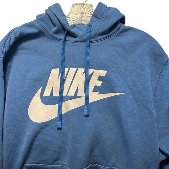 Nike Woman's Sportswear Clubfleece Hoodie Sweatshirt L Light Blue Logo Spellout - Picture 3 of 6